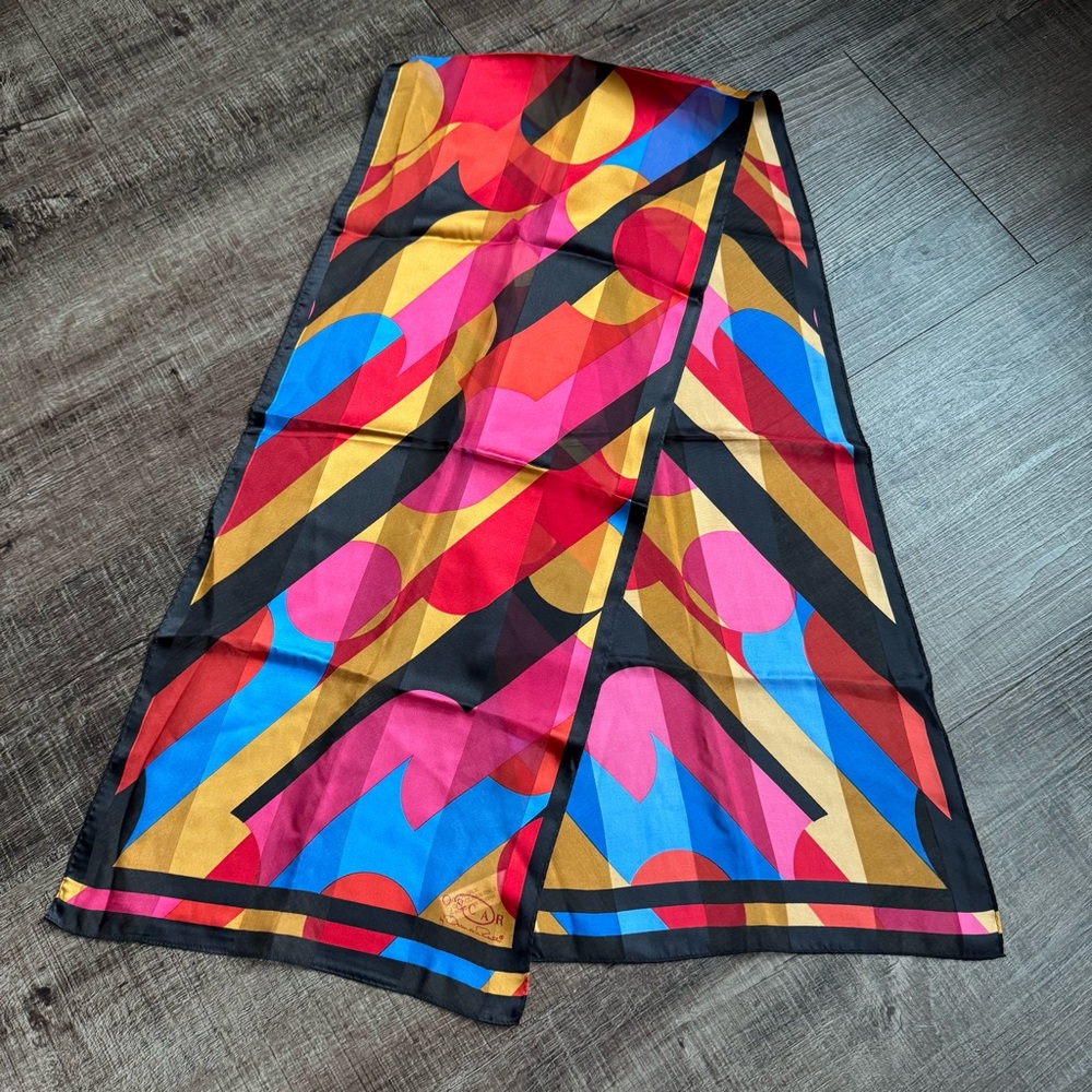 Oscar de la Renta Silk Scarf with Geometric Design - Picture 1 of 5